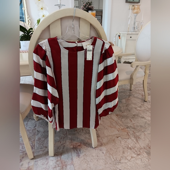 New Designer Maeve Size 2 Red & White Long Sleeve Shirt - Picture 1 of 2